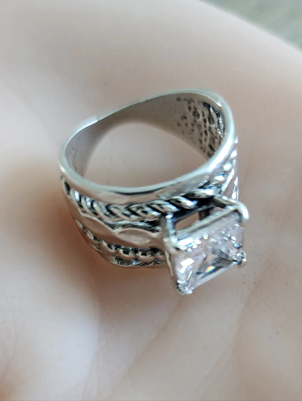 Noa Zuman Signed Sterling Silver 925 Clear CZ Stone Hammered 6.5 Ring Israel - Picture 9 of 12